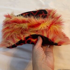 Furry Red, Yellow, and Black Warm Women’s Hat, Soft and Stretchy, OS Fits Most